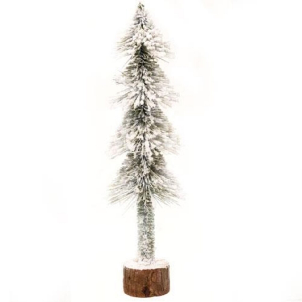 20" White Freestanding Heavy Snowy Pencil Tree with Wood Slice Base